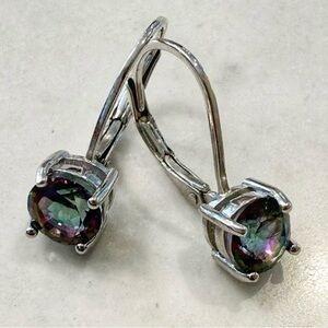 Elegant Mystic Topaz Dangle 925 Silver & Rhod Earrings With Lever Backs